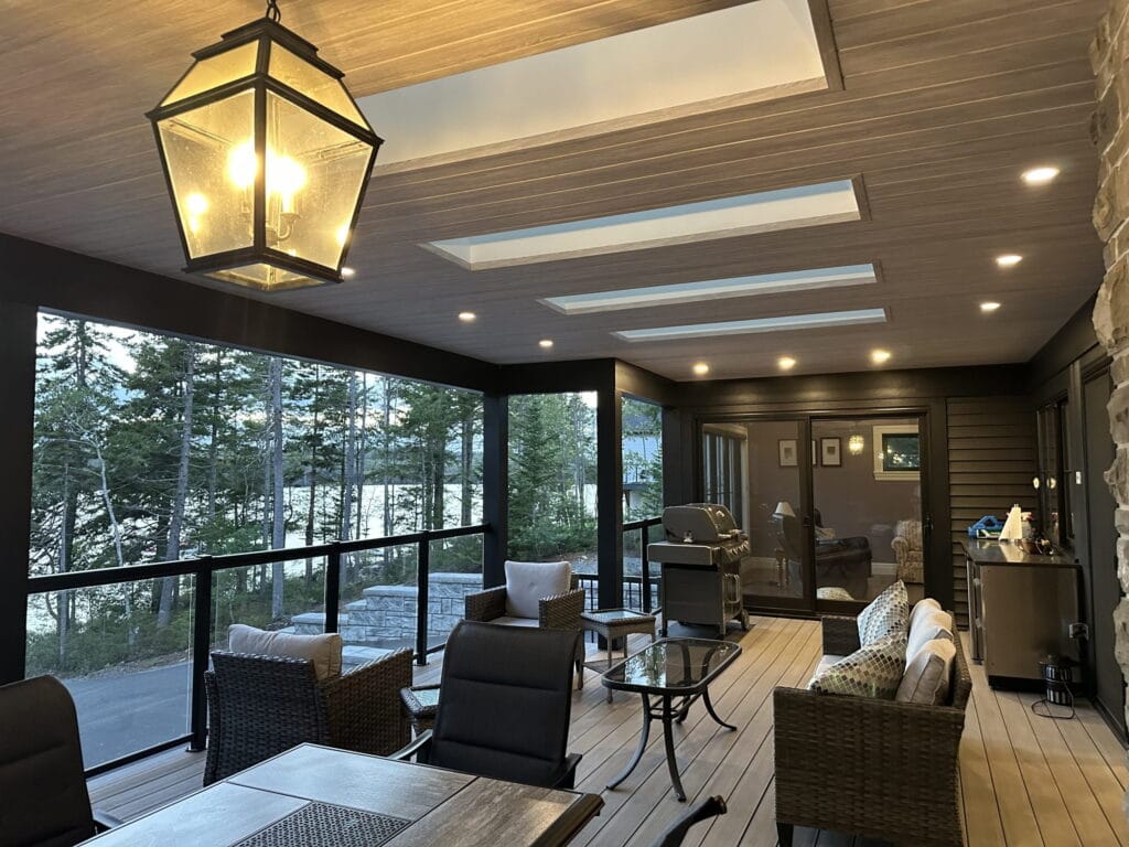 Covered patio with lighting and outlets completed by an experienced electrical contractor Halifax