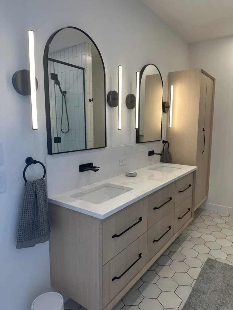 bathroom lighting project, one of many executed by the professional team of electricians in Halifax Nova Scotia, 1st Electric